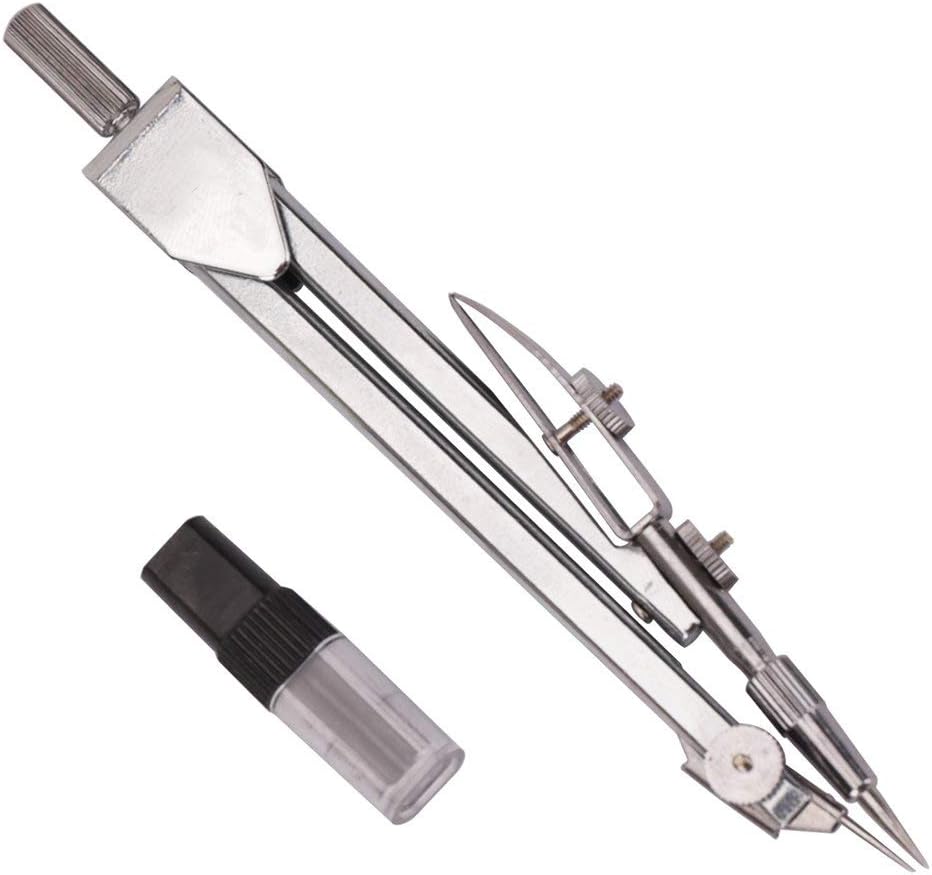 Uteruik Metal Compass Drawing Compass 17.5cm Max Radius Compass Dividers Math Geometry Tools