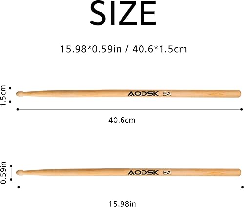 Miniatura 2 de AODSK Baquetas 5A Classic America de madera de arce con punta de lágrima antideslizantes, adecuadas para adultos y niños con bolsas de