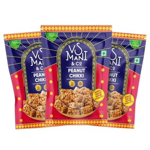 Image of VS Mani & Co Peanut Chikki - Healthy, Traditional Sweet | No Sugar, Only Jaggery | No Preservatives | Pack of 3 x 100gm | 300gm