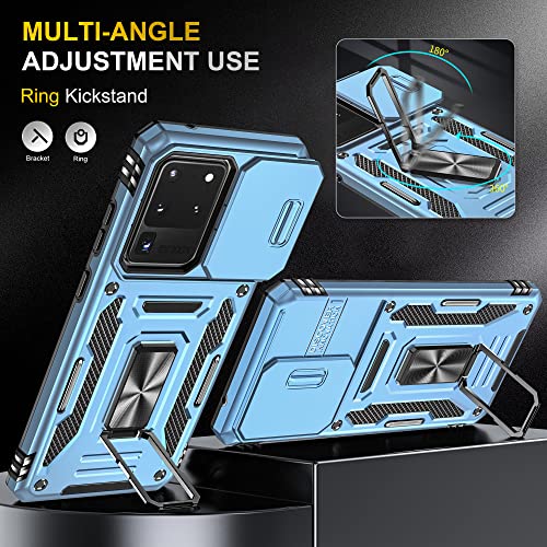 Image of Slide Camera Cover with Ring Holder Mobile Phone Case Cover for Samsung Galaxy S20 Ultra (Blue)