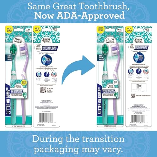 Image of GuruNanda Butter On Gums Toothbrush, ADA Accepted, with 8000+ Ultra Soft Softex Bristles for Sensitive & Receding Gums, Perfect for Whiter Teeth, 2 Ct (Pack of 2)