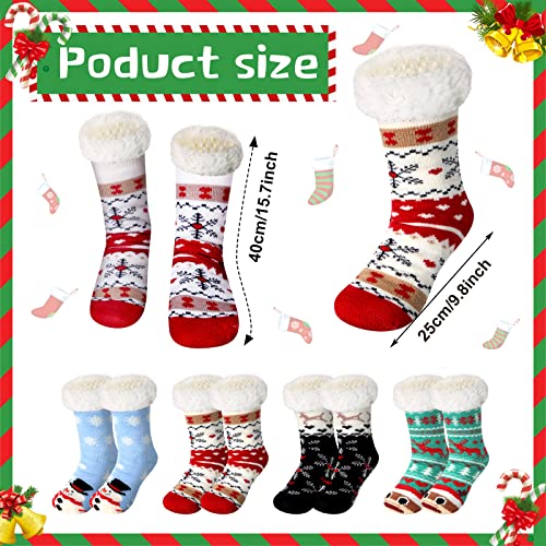 Jeyiour 4 Pairs Christmas Women's Fuzzy Slipper Socks Fleece Xmas Slipper Socks Thick Warm for Winter Christmas Party Gifts2