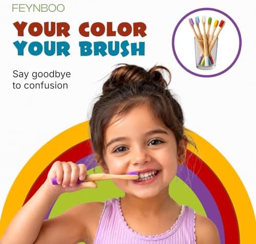 FeynBoo Kids Toothbrush with Soft Bristles 6 Pack - Toothbrush with Colorful Bamboo Handles/Kids Bamboo Toothbrushes/Kid Tooth Brush/Childrens Toothbrushes Set - 5