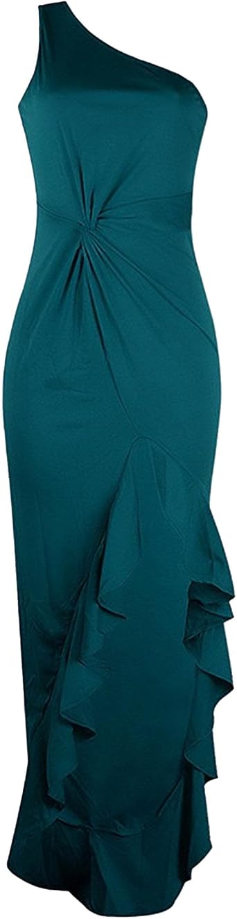 Womens Ruffle High Split Cocktail Party Dress Slim Fit Sleeveless Wedding Dress One Shoulder Sexy Prom Eveing Dresses
