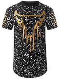 URBANCREWS Mens Hipster Hip Hop Bull Splatter Longline T-Shirt BLACKGOLD XLARGE