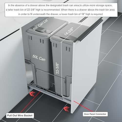 Image of Dowell B18 Aluminum Base Wastebasket Pullout with Door Mount and Two 50Qt /13Gal Plastic Bins (4012 0218+50x2)
