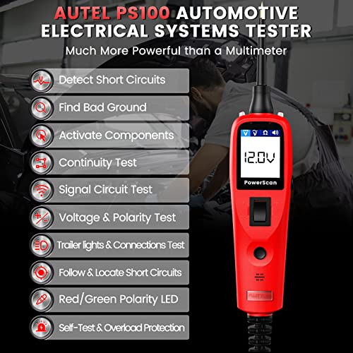 Autel® Powerscan PS100 Power Circuit Probe Tester, Automotive 12V 24V Electrical Car System Diagnostic Circuit Tester, AC DC Resistance Voltage, Short Finder, Continuity/Probe/Signal Test - Image 3