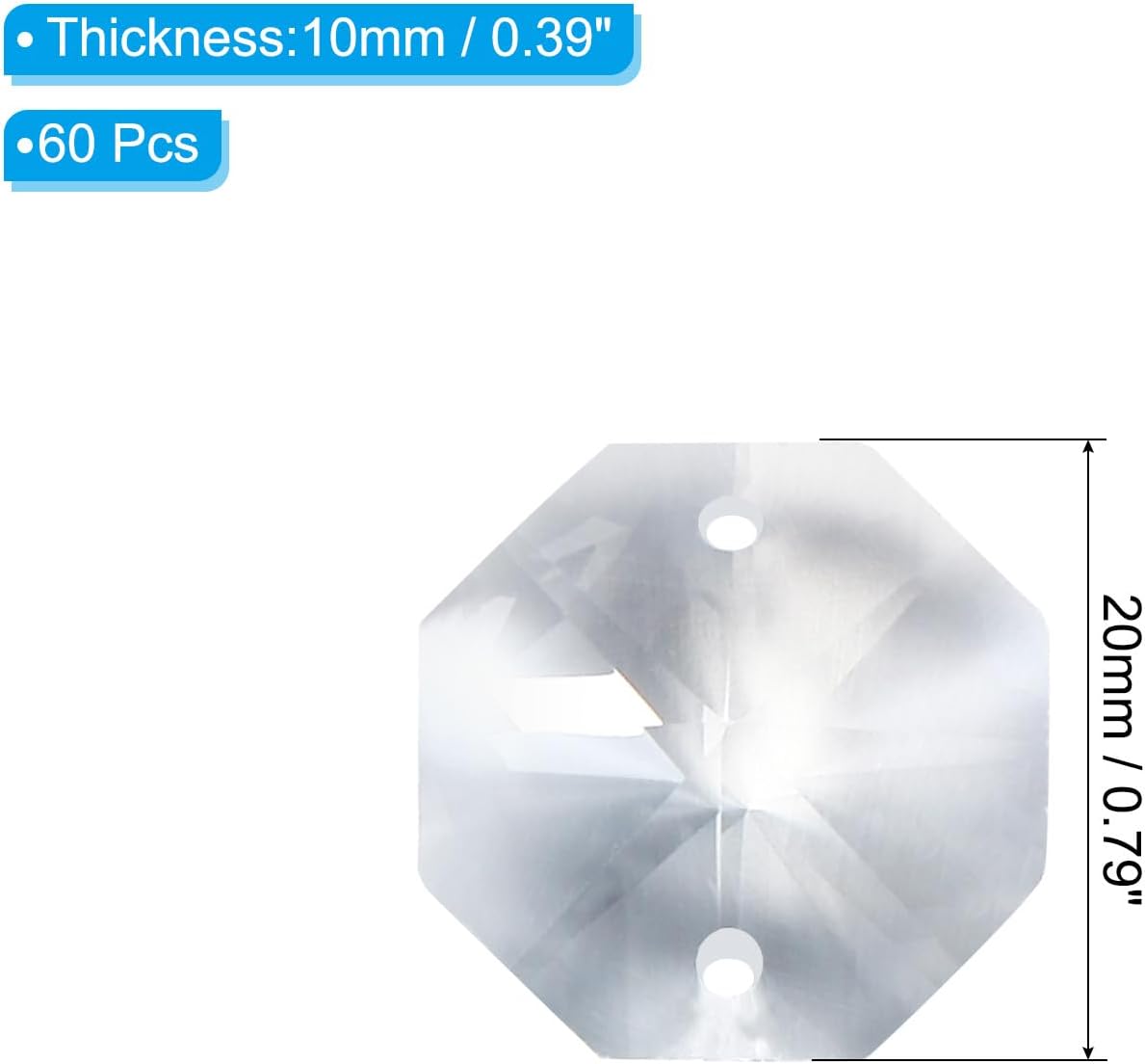 PATIKIL K9 Crystal Octagon Beads 2 Holes Pendants, 60 Pack 20mm Chandelier Prisms Parts Ornaments Hanging Beads for DIY Arts Crafts Decoration, Clear - Image 2