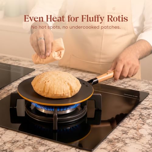 Image of CUMIN CO. Enamel Cast Iron Roti Tawa LITE | 26 cm | 5 Years Warranty | Non Toxic Non Stick Tawa for Roti /Chapati | Chemical Free Coating | No Seasoning Needed | Sarso (Mustard)