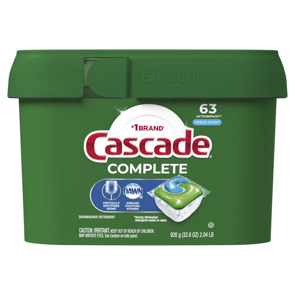 Complete Dishwasher Pods, ActionPacs Dishwasher Detergent, Fresh Scent, 63 Count