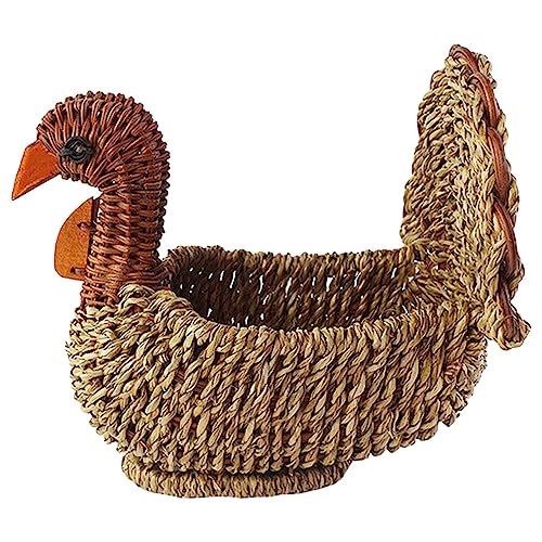 PRETYZOOM Straw Turkey Basket Wicker Storage Basket Rattan Woven Serving Basket Turkey Shaped Willow Bread Basket Straw Fruit Basket Laundry Organizer for Home Kitchen