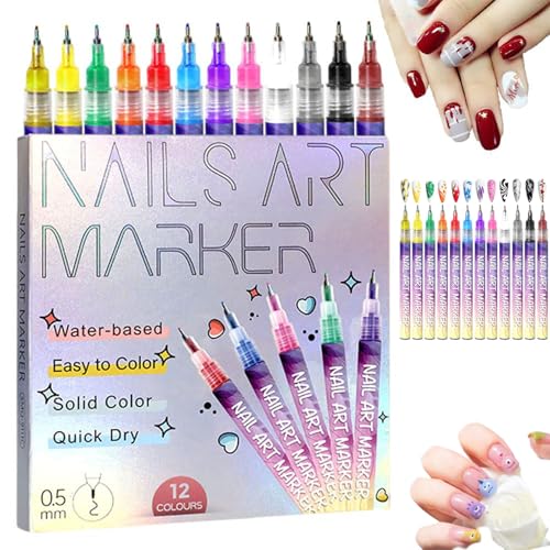 Nail Doodle Pens, 12 Colors Nail Art Pens Set