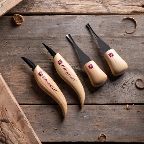 Image of Flexcut Wood Carving Tools| Beginner Palm & Knife Set | 1095 High Carbon Steel Blades| Ergonomic Ashwood Handles | KN600 | Made in the U.S.A.