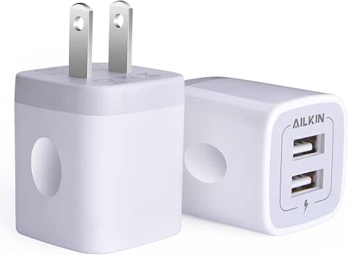 USB Wall Charger, Charger Adapter, AILKIN 2-Pack 2.1A Dual Port