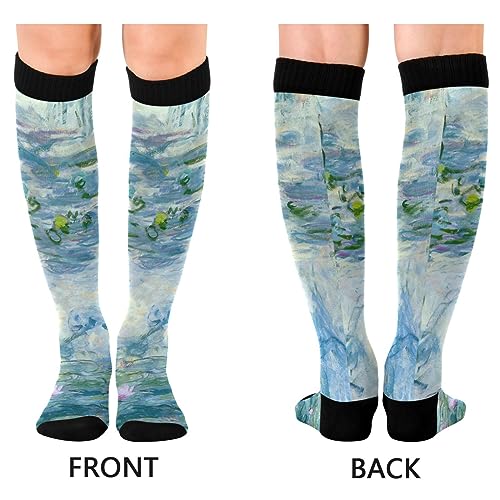 Compression Socks for Women and Men, Water Lilies Claude Monet Oil Paintings Flowers 1 Pairs Long Socks for Athletic Running, Hiking2