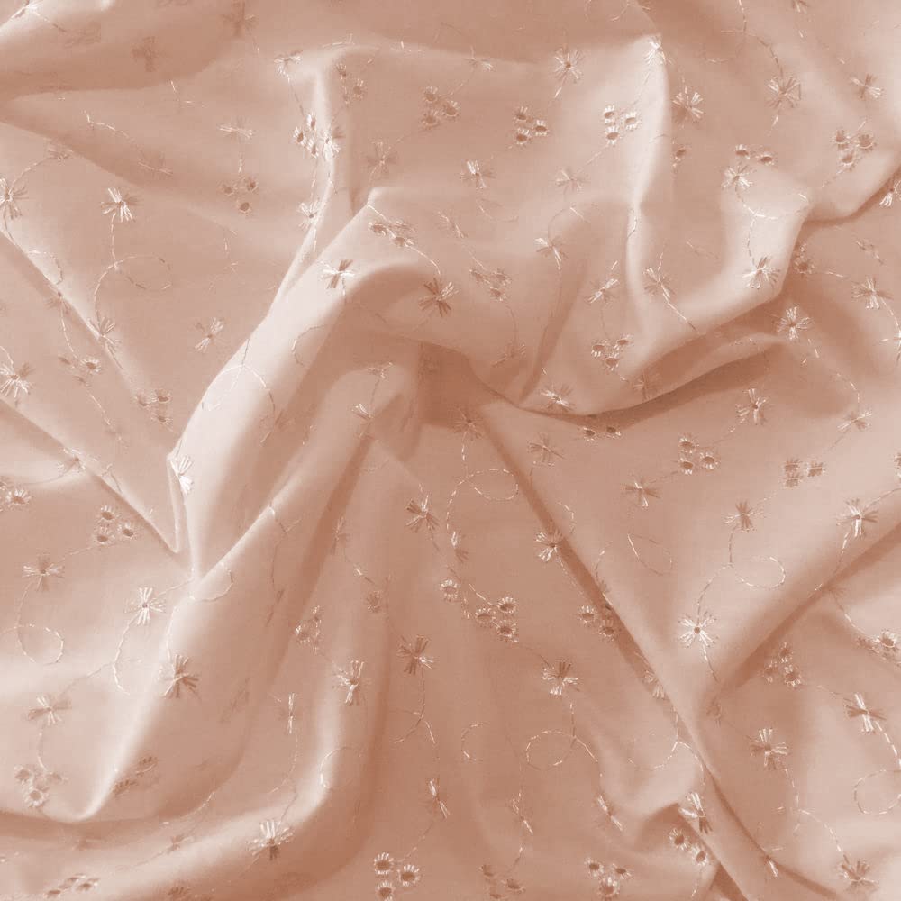 Peach Broderie Anglaise 3 Hole Polycotton Embroidered Fabric | 59” – 150 cm Wide | Sold by The Metre