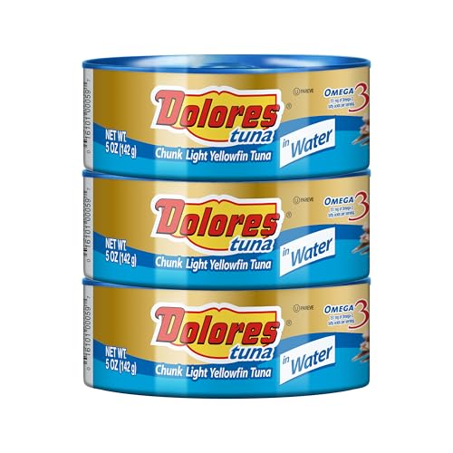 Dolores Tuna Chunk Light Yellowfin Tuna in Water, 5oz Canned Tuna (Pack of 3)