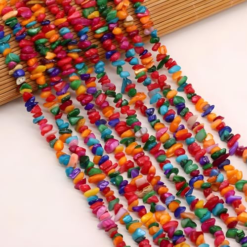 Image of 5-8mm Muliticolor Shell Chips Natural Chip Stone Beads for Jewelry Making | Semi Precious, Loose Gemstone, Healing Crystal, Rocks, 230Pcs Strand, Drilled, DIY Bracelets Necklaces Earrings Crafts Supply