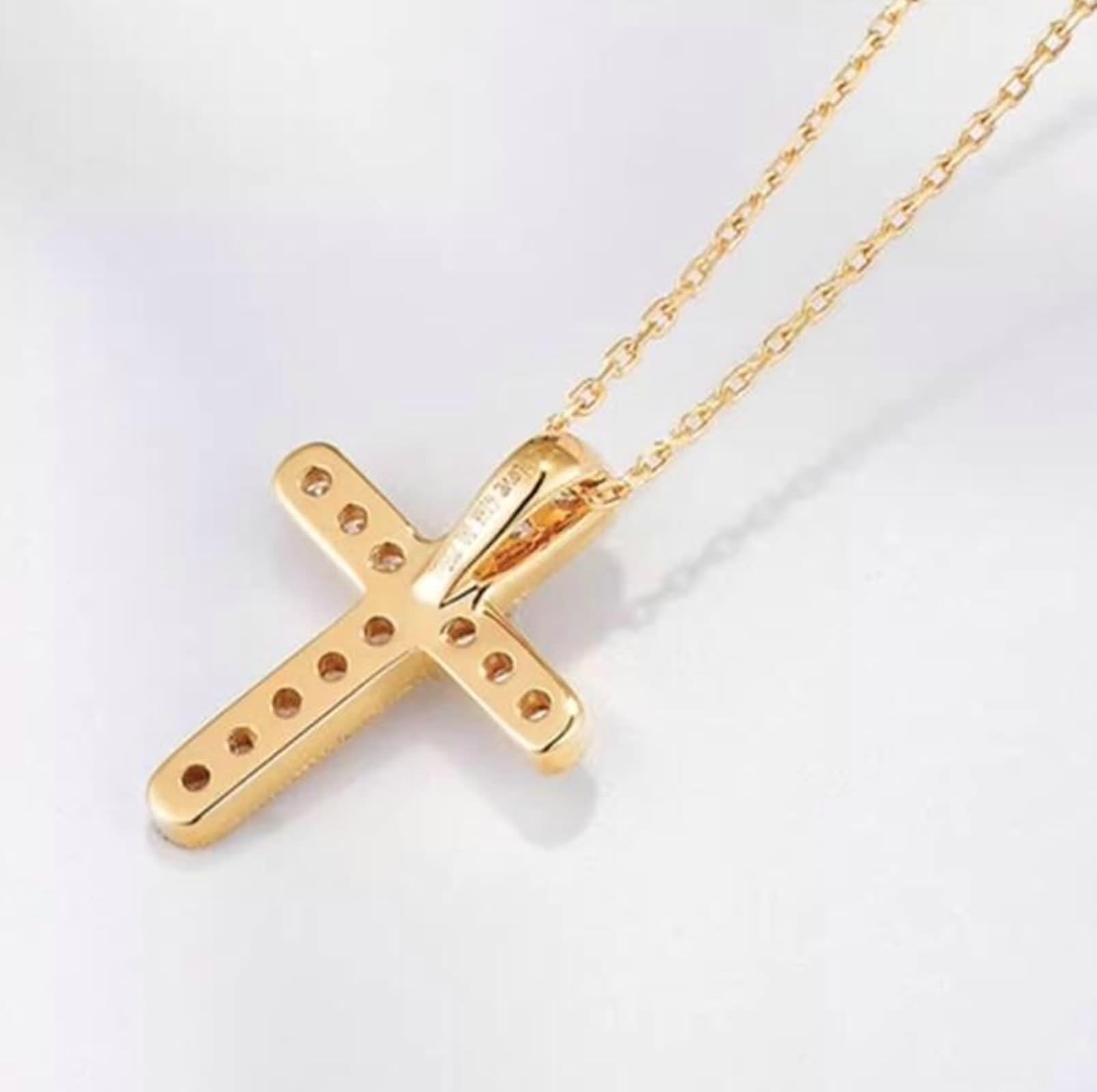 Collar de cadena para mujer, collar de mamá para mujer, cruz con diamante de 0,22 quilates, oro amarillo de 9/14/18 quilates, 45 cm