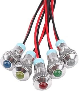 10pcs 8mm Convex Head LED Metal Indicator Light 8mm Waterproof Signal Lamp 6V 12V 24V 220v With Wire Red Yellow Blue Green White - (Color: Green/Voltage: 12-24v)