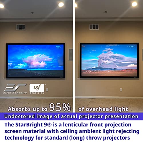 Image of Elite Screens 106-Inch ALR Projector Screen 16:9, 4K /8K UHD, 95% Ambient Light Rejection, ISF-Certified Material, Fixed Frame Wall Mounted, Sable Frame StarBright 9 Series, ER106H-SB9