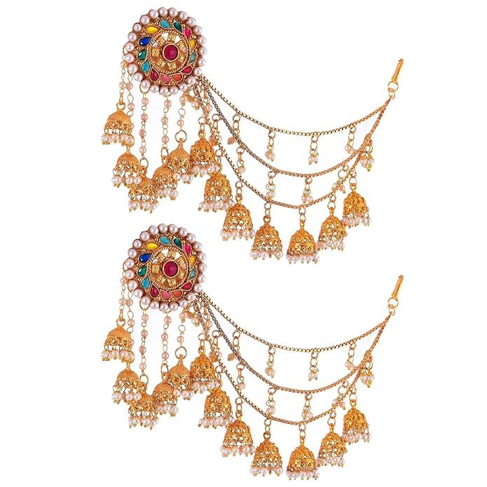 Jewel India Bollywood Traditional Wedding Party-wear Gold Plated Pearl Beads Indian Bahubali Designer Chandbali Jhumka Jhumki Earrings