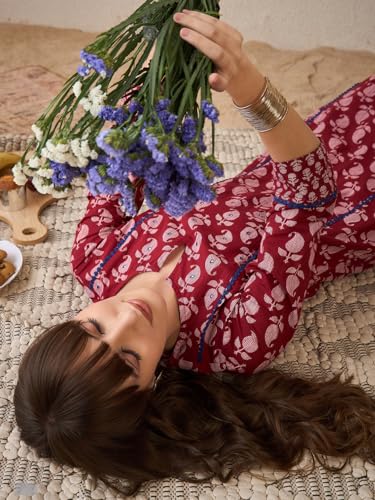Image of INDO ERA Women's Cotton Ethnic Co-Ord Set | Kurta Pant Set | Stylish Cotton Suit Set for Women,10051 | Co Ord Set For Women Stylish |