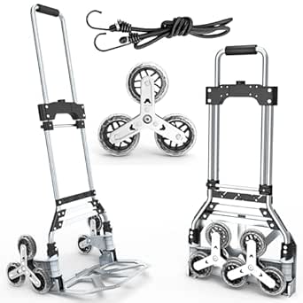 Stair Climbing Cart, 220 lbs Aluminum Stair Climber Dolly with 6 Wheels, Telescoping Handle, and Elastic Rope
