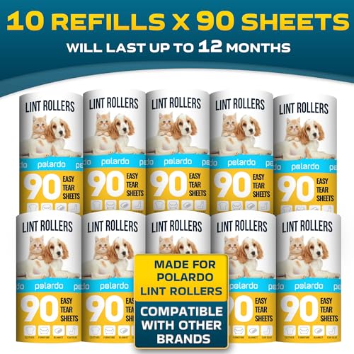 Image of Lint Rollers 900 Sticky Sheets, 10 Spare Rollers,10 Pack of Refills Only. Pet Hair Remover for Clothes, Furniture, Couch, Carpet, Dog Hair Remover, Cat Hair Remover, Animal Fur, Fuzz