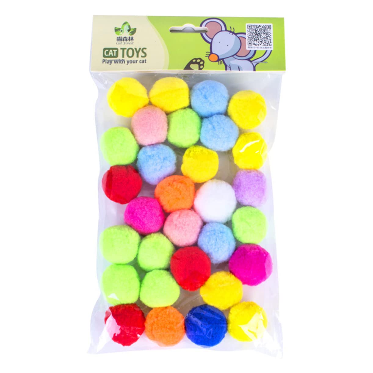 POPETPOP 30Pcs Colorful Plush Cat Ball Elastic Fluffy Balls for Pet Play to Stimulate Exercise and Joy for Kittens and Cats Cat Bundle