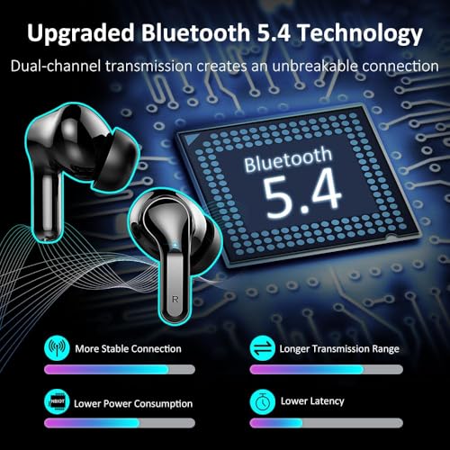Image of Wireless Earbuds, 2025 Bluetooth 5.4 Headphones NEW Ear Buds 40H Bass Stereo in-Ear Earphones ENC Noise Cancelling Earbuds with 4 HD Mic, USB-C LED Display IP7 Waterproof Sport Headset for Android iOS