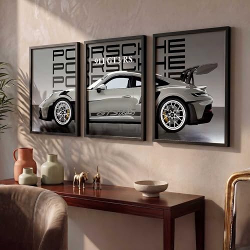 Image of HOTHOUSE Big Porsche Car Framed Posters Gift Items for Boys Room Wall Decoration Bedroom Living Room Office Studio Decor | Car Poster Frame for Wall Decor Set Of 3 Size (10 X 13 inch)