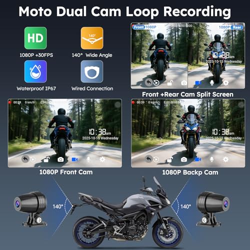 Image of Carpuride W702 Plus for Motorcycle CarPlay & Android Auto & 8 Core Android 14, 1080p Dash Cam, 7-inch Waterproof Touchscreen for Online /Offline Navigation, Bluetooth, Loop Recording, Wired Controller
