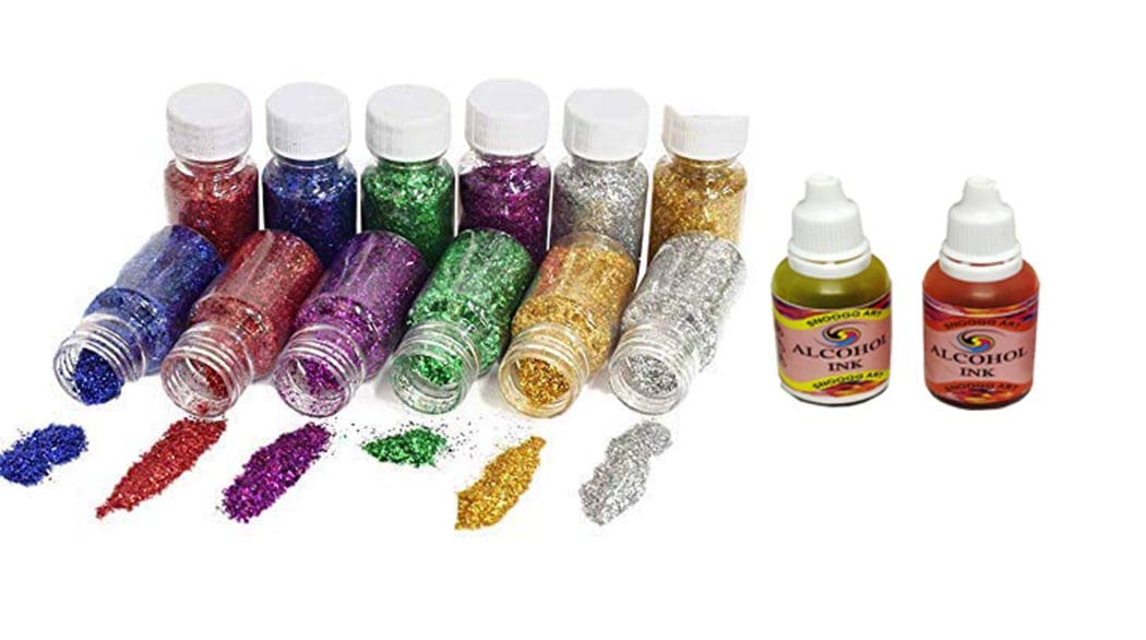 SNOOGG Fine Craft Glitter for DIY Resin, Candles, Slime, Face/Nail Art & More + 2 Bright Alcohol Inks (200g Glitter Total, 20g Each, 15ml Inks).-image-35