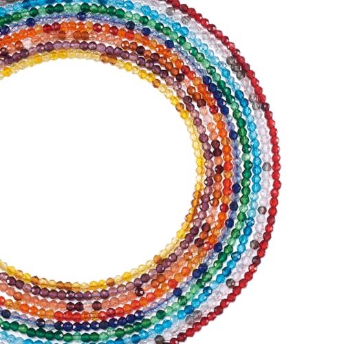 Bestewelry 9 hebras de cuentas de cristal facetado transparente de 2 mm, pequeñas cuentas redondas de cristal para manualidades, pulseras, collares, bisutería