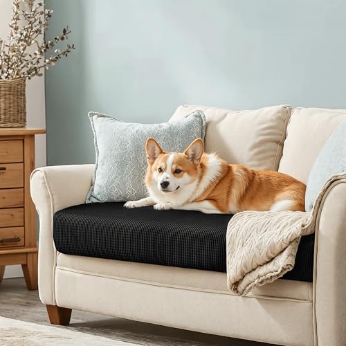 Image of CHUN YI Stretch Loveseat Couch Cushion Cover Suitable for 2 Settee, Sofa Seat Slipcover with Spandex Jacquard Fabric(Medium,Black)