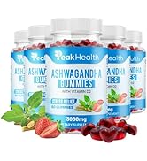 Peakhealth Ashwagandha Gummies 3000mg with Vitamin D2 - Adaptogen Supplement for Stress Relief, M...