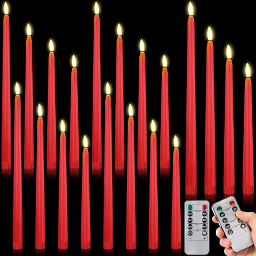 Image of Rossesay 16 Pcs Red Flameless Taper Candles Battery Operated Candles with Remote Timer 8.5 inch 9.6 inch 10.8 inch 12.8 inch LED Flameless Flickering Candlestick for Halloween Christmas Wedding Party Decor