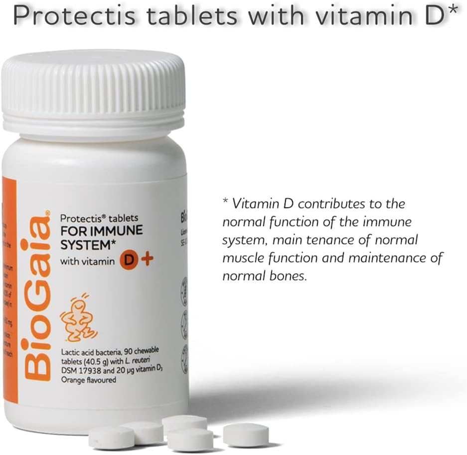 BIOGAIA Protectis Probiotic Chewable Vitamin D3 Tablets, Orange Flavoured, 90 Pieces, for The Whole Family - Image 3