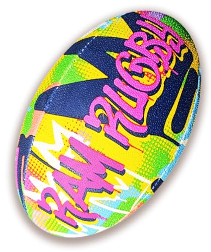 Ram Rugby Fun Graffiti Squad Trainer Rugby Ball - Available in Sizes 5 4 3 & 1 (Mini) - For Kids & Adults - Club Quality Training Rugby Ball - 3-D Grip Great