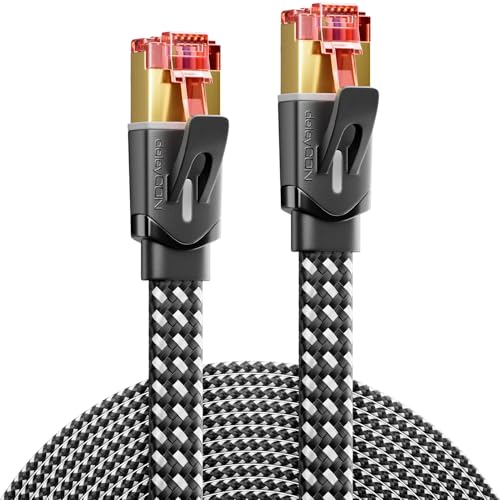 deleyCON 1m Cable de Red Cat7 Plano de Nailon (10 Gbps, Conductor de Cobre) Ethernet LAN   Conector RJ45   Cable Patch para DSL, Router, Internet, Wi Fi   Negro