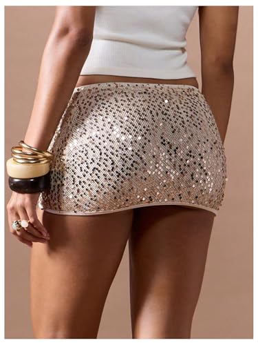 MakeMeChic Women's Sequin Mini Skirt Low Waisted Sparkly Micro Pencil Skirt2