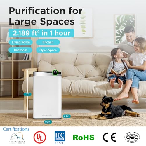 Image of RIA BreezeGuard Smart HEPA Air Purifier for Large Room up to 2500 SqFt with Sleep Mode, App Control, Air Quality Monitor, Washable Filter, Evaporative Humidifier for Home Bedroom Pet Dander Smoke Dust