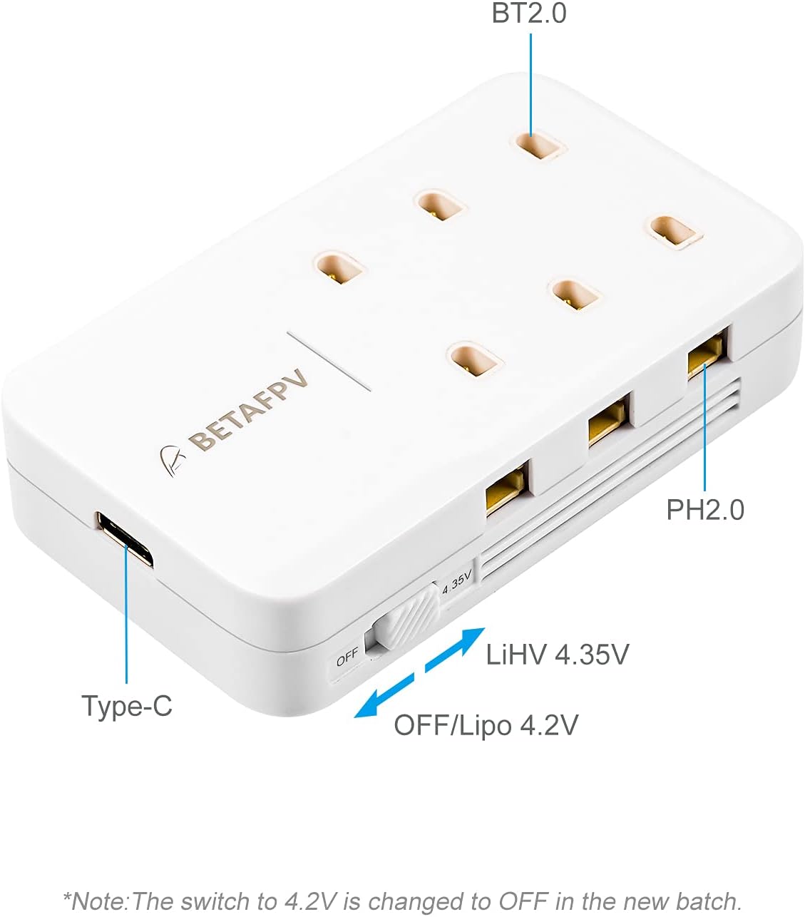 BETAFPV 1S LiPo Battery Charger Board - 6 Ports Type-C Portable Charger 4.35V 1A LiHV for RC Drone Quadcopter With BT2.0/PH2.0 Connector - 300mAh Battery Compatible