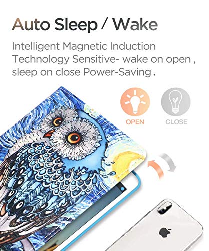 Monsdirect Case For Ipad Mini 1 2 3 4 Mini 5, Pu Leather Kickstand Case Flip Auto Sleep Wake Protective Cover For Ipad Mini 1 2 3 4 5, Sky Owl #TOP3