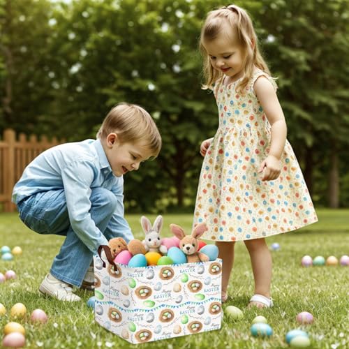 Image of Large Cute Easter Basket for Kid Empty Gift Baby Rectangle Storage Bin Bunny Eggs Boy&Girl Room Decor (Bird Nest)