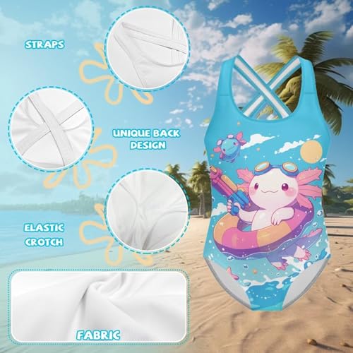 Image of Xpyiqun Swimsuit for Girls One Piece Bathing Suits Size 5-14 Sleeveless Swimwear Cross Shoulder Strap Swimming Wear