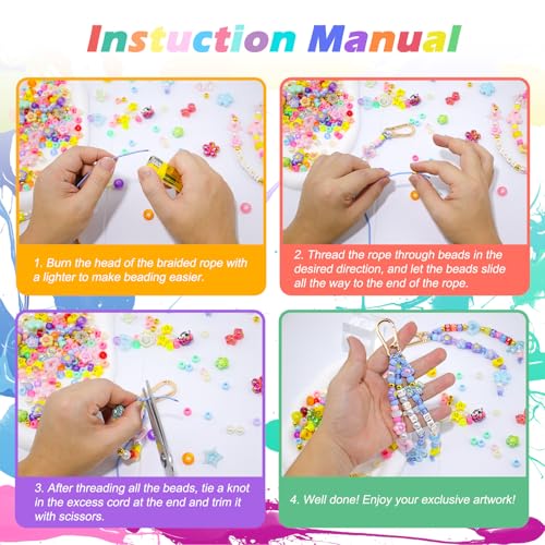 MUOFAHYI 350PCS Beaded Keychain Making Kit for Women, Acrylic Heart Star Flower Letter Alphabet Bag Beads, DIY Art Craft Keychain Charm Supplies, Ideal Gift for Birthday Mothers Day - Image 5