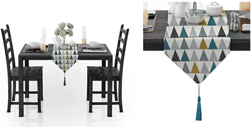 Oilcloth Table Runner Triangle Pattern Table Runners for Dining Room Party Holiday Decoration Cotton 30 x 200 cm (12 x 78) Blue Gray-30x360cm_Style B