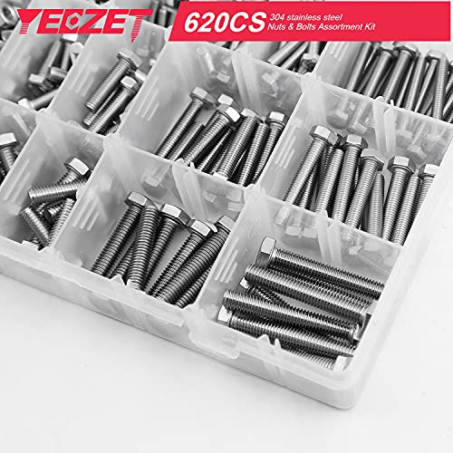 Yeezet 620Pcs M4 M5 M6 Heavy Duty Bolts And Nuts Assortment Kit, 304 Stainless Steel, Includes 13 Most Common Sizes #TOP5